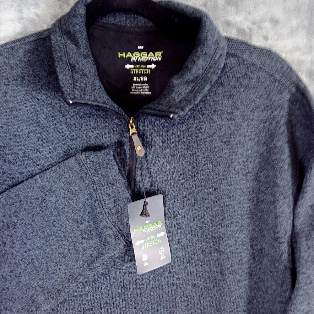 Haggar In Motion Sweater Mens XL Blue Quarter Zip Natural Stretch Pullover